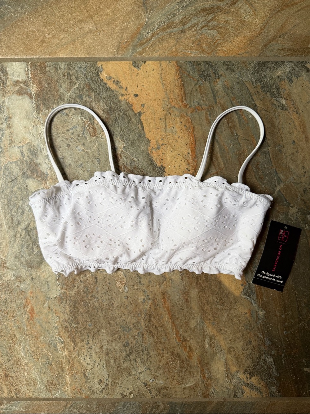 NWT No Boundaries White Eyelet Bandeau Bikini Swim Top Strappy Small S New